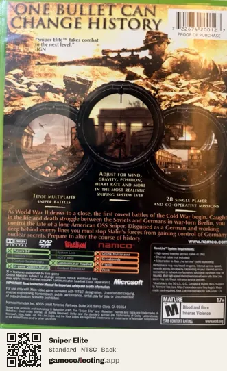 Sniper Elite Xbox, NTSC box back