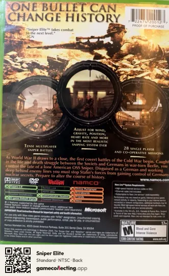 Sniper Elite Xbox, NTSC box back