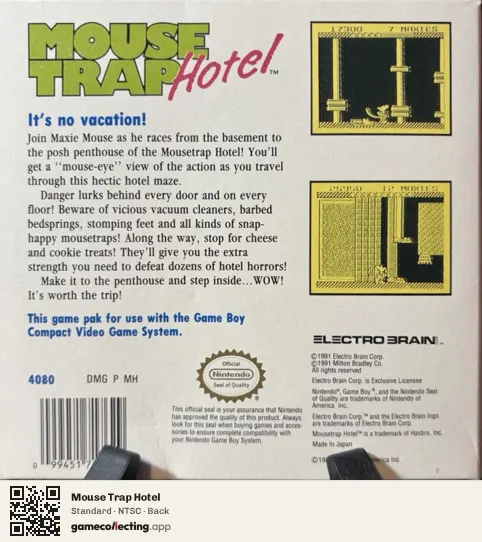 Mouse Trap Hotel Game Boy, NTSC box back