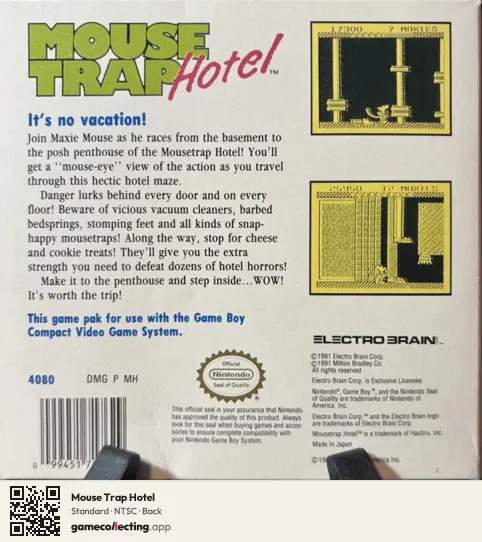 Mouse Trap Hotel Game Boy, NTSC box back