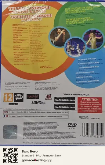 Band Hero PlayStation 2, France box back