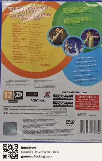 Band Hero PlayStation 2, France box back