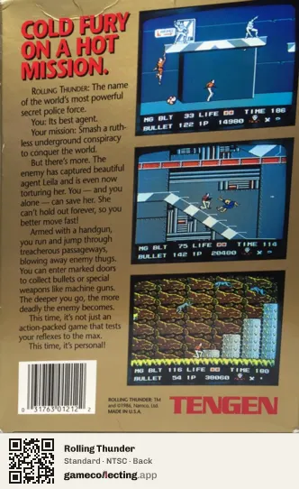Rolling Thunder Nintendo Entertainment System, NTSC box back