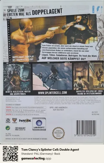 Tom Clancy's Splinter Cell: Double Agent Nintendo Wii, Germany box back