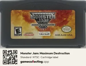 Monster Jam: Maximum Destruction Game Boy Advance, NTSC cartridge label