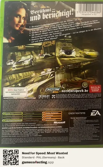 Need for Speed: Most Wanted Xbox, Germany box back