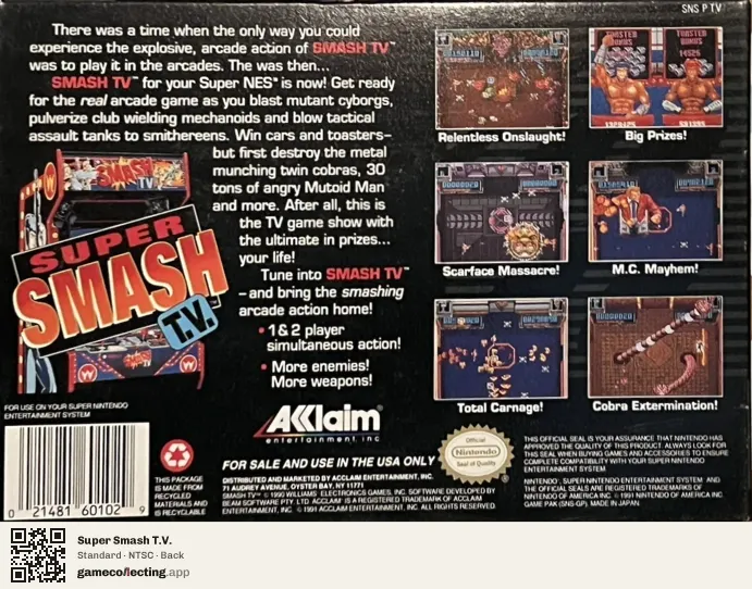 Super Smash T.V. Super Nintendo Entertainment System, NTSC box back