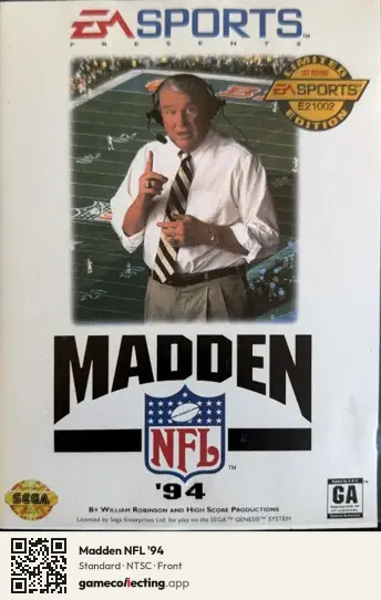 Madden NFL '94 Sega Mega Drive / Genesis, NTSC box front