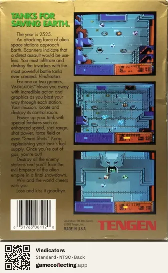 Vindicators Nintendo Entertainment System, NTSC box back
