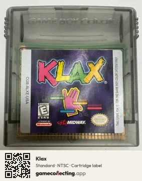 Klax Game Boy Color, NTSC cartridge label