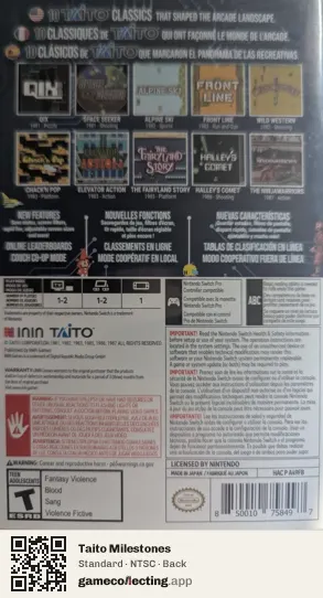 Taito Milestones Nintendo Switch, NTSC box back