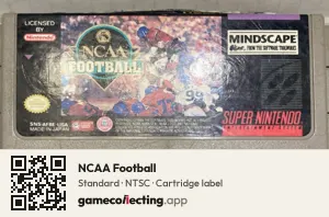 NCAA Football Super Nintendo Entertainment System, NTSC cartridge label
