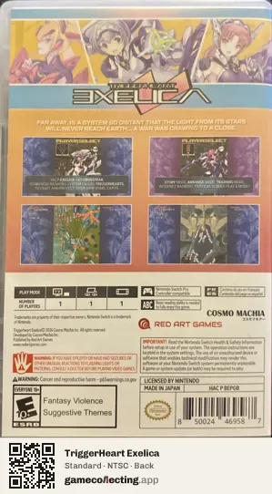 TriggerHeart Exelica Nintendo Switch, NTSC box back