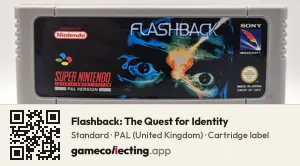 Flashback: The Quest for Identity Super Nintendo Entertainment System, PAL cartridge label