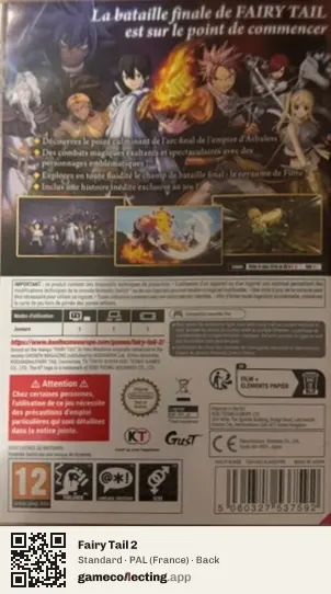 Fairy Tail 2 Nintendo Switch, France box back