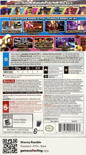 Worms Rumble Nintendo Switch, NTSC box back
