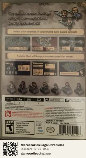 Mercenaries Saga Chronicles Nintendo Switch, NTSC box back