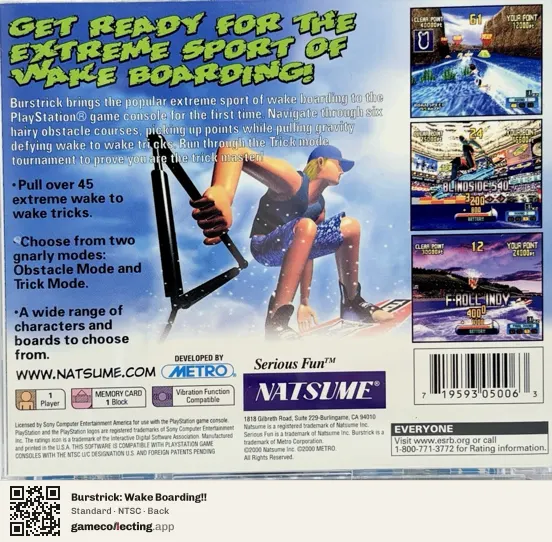 Burstrick: Wake Boarding!! PlayStation, NTSC box back