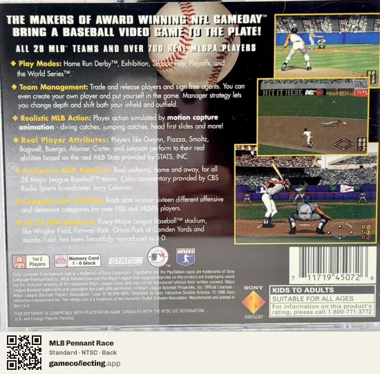 MLB Pennant Race PlayStation, NTSC box back