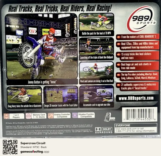 Supercross Circuit PlayStation, NTSC box back