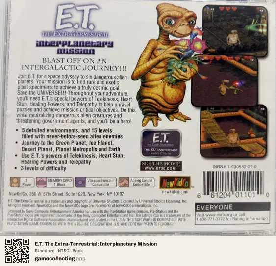 E.T. The Extra-Terrestrial: Interplanetary Mission PlayStation, NTSC box back