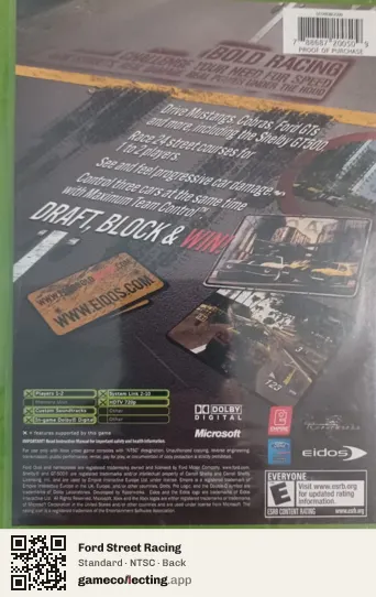Ford Street Racing Xbox, NTSC box back