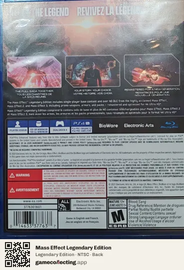 Mass Effect Legendary Edition PlayStation 4, NTSC box back