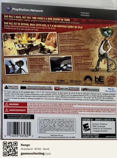Rango PlayStation 3, NTSC box back