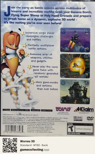 Worms 3D PlayStation 2, NTSC box back