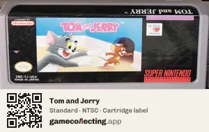 Tom and Jerry Super Nintendo Entertainment System, NTSC cartridge label