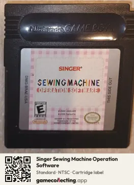 Singer Sewing Machine Operation Software Game Boy Color, NTSC cartridge label