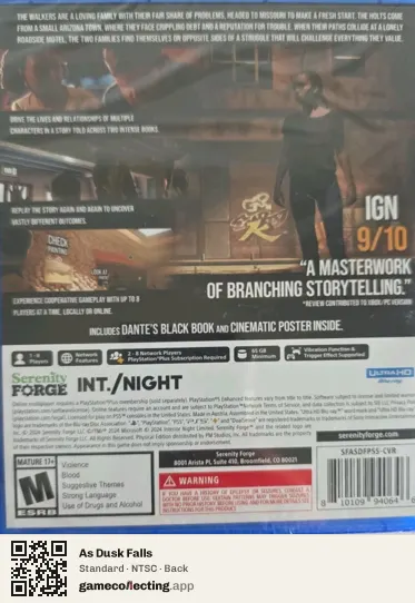 As Dusk Falls PlayStation 5, NTSC box back
