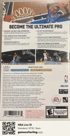 NBA Live 10 PlayStation Portable, NTSC box back