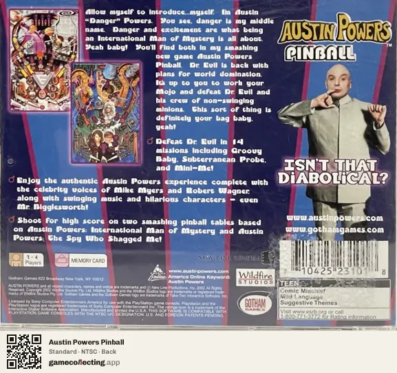 Austin Powers Pinball PlayStation, NTSC box back
