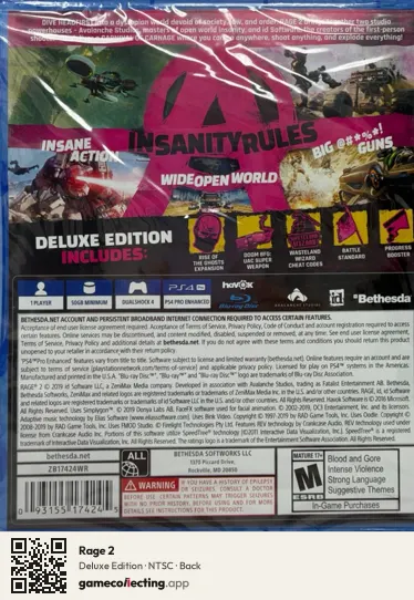 Rage 2 PlayStation 4, NTSC box back