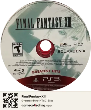 Final Fantasy XIII PlayStation 3, NTSC disc