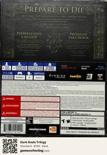Dark Souls Trilogy PlayStation 4, NTSC box back