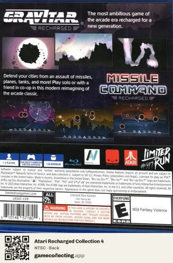 Atari Recharged Collection 4 PlayStation 4, NTSC box back