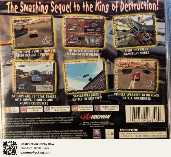Destruction Derby Raw PlayStation, NTSC box back