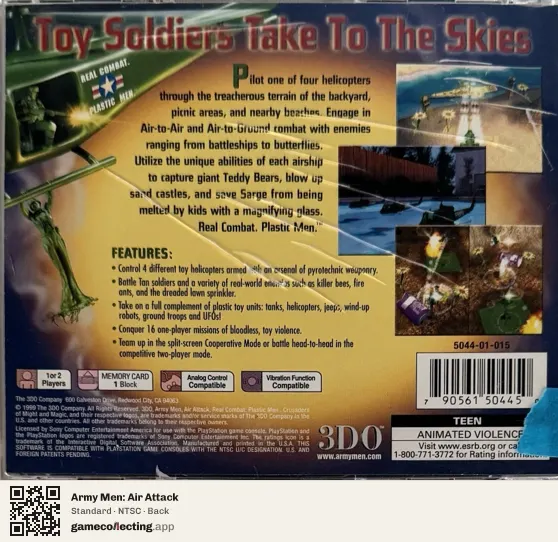 Army Men: Air Attack PlayStation, NTSC box back