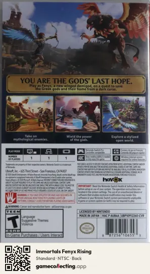 Immortals Fenyx Rising Nintendo Switch, NTSC box back