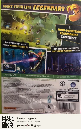 Rayman Legends Xbox 360, NTSC box back