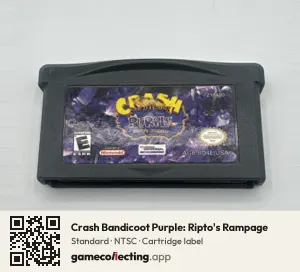 Crash Bandicoot Purple: Ripto's Rampage Game Boy Advance, NTSC cartridge label