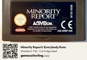 Minority Report: Everybody Runs Game Boy Advance, PAL cartridge label
