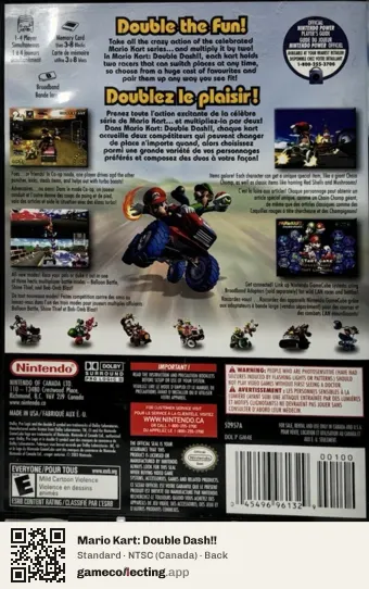 Mario Kart: Double Dash!! Nintendo GameCube, Canada box back