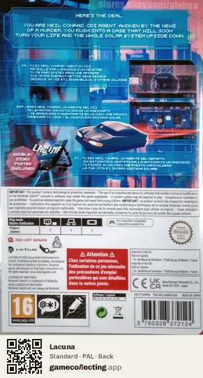 Lacuna Nintendo Switch, PAL box back