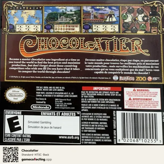 Chocolatier Nintendo DS, NTSC box back