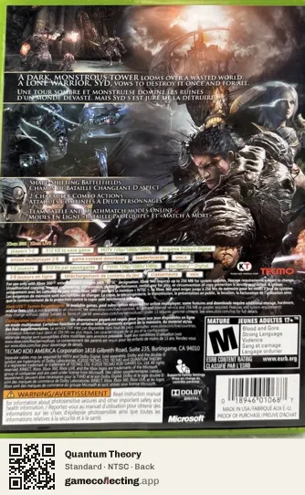 Quantum Theory Xbox 360, NTSC box back