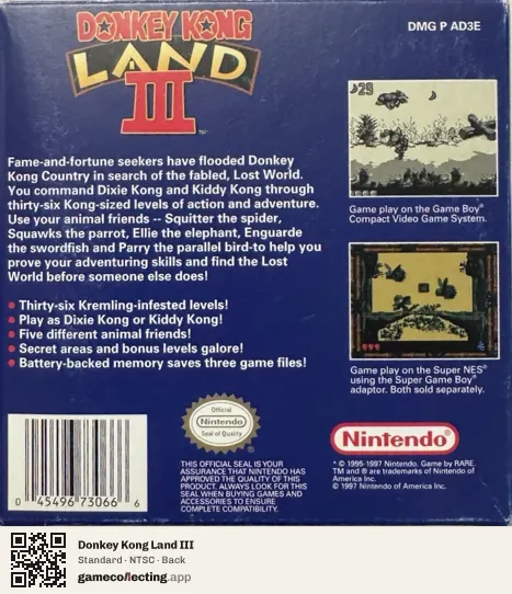 Donkey Kong Land III Game Boy, NTSC box back