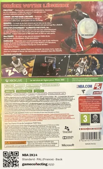 NBA 2K14 Xbox 360, France box back